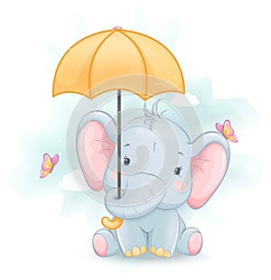 Cute little elephant. Funny cartoon character