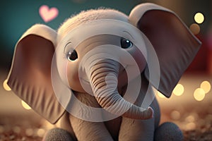 A Cute Little Elephant with Hearts for Valentine\'s Day