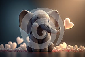 A Cute Little Elephant with Hearts for Valentine\'s Day