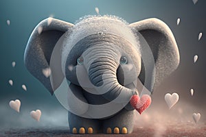 A Cute Little Elephant with Hearts for Valentine\'s Day