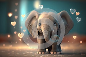 A Cute Little Elephant with Hearts for Valentine\'s Day