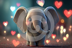 A Cute Little Elephant with Hearts for Valentine\'s Day