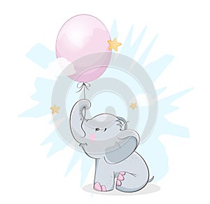 Cute little elephant holding balloon