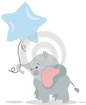 Cute little elephant holding a star balloon