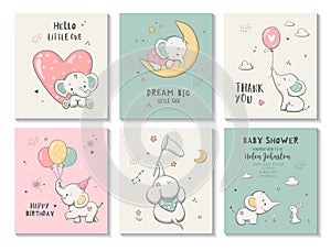 Cute little elephant, kids card print template