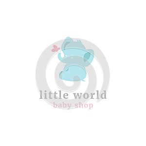 Cute little elephant logo. Kids toy shop and baby goods store mascot