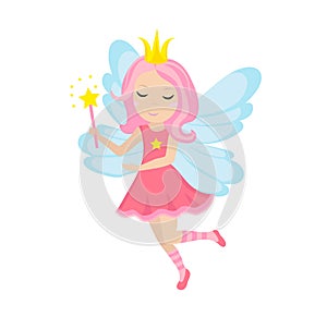 Cute little fairy icon, cartoon style. Isolated on white background. Vector illustration.