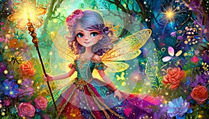 Cute little fairy with magic wand