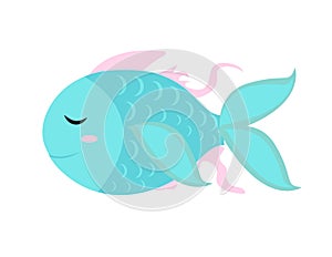 Cute little fish icon, flat, cartoon style. Isolated on white background. Vector illustration.