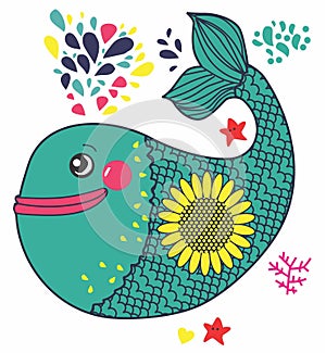 cute little fish t shirt print vector art