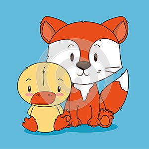 Cute little fox and duck characters