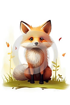 cute little fox sitting on the ground - childrens book illustration