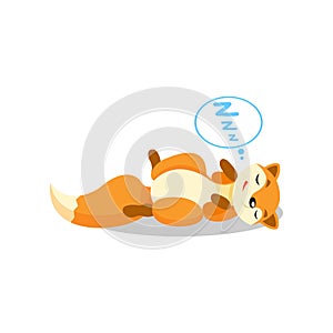 Cute little fox sleeping on the floor, funny pup cartoon character vector Illustration on a white background