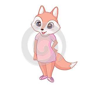 Cute little fox. Vector animal illustration. Hand drawn cartoon fox.