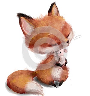 cute little foxy girl with a mice in the hands