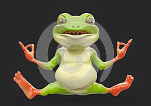 Cute little frog is doing a relexed yoga pose isolated