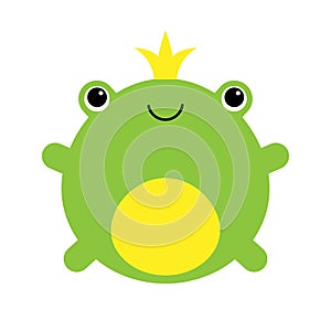 Cute little frog prince with a golden crown on its head illustration