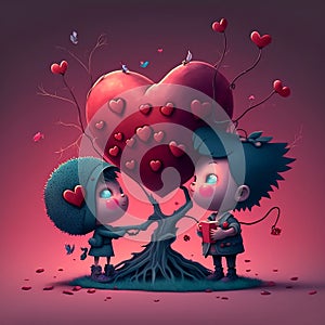 Cute little funny of couple cartoon in valentine day theme.