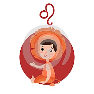 Cute little girl as Leo astrological sign, horoscope zodiac character colorful cartoon Illustration