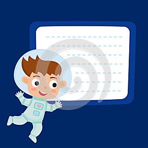 Cute little girl astronaut with blank poster for your text