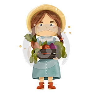 Cute little girl with autumn harvest