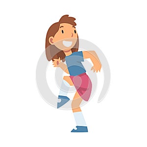 Cute Little Girl with Beaming Smile Running Away Vector Illustration