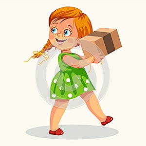 Cute little girl carrying cardboard box poster