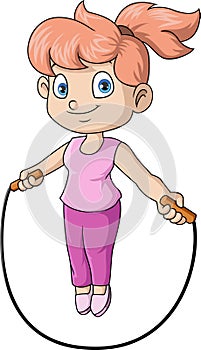 Cute little girl cartoon playing jumping rope