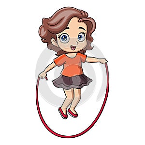 Cute little girl cartoon playing jumping rope