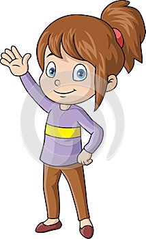Cute little girl cartoon waving hand