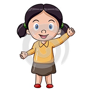 Cute little girl cartoon waving hand