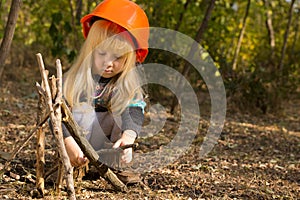 Cute little girl construction worker