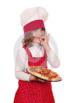 Cute little girl cook with pizza