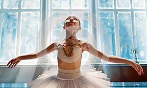 girl in a tutu dancing in the ball room photo