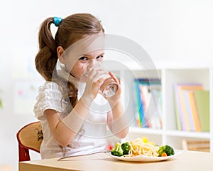 Cute little girl drinking water