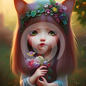 Cute little girl in fantasy land, created with Ai generative tools