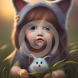Cute little girl in fantasy land, created with Ai generative tools