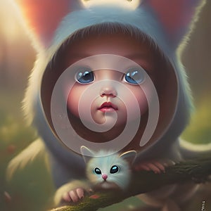 Cute little girl in fantasy land, created with Ai generative tools