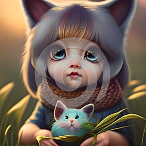 Cute little girl in fantasy land, created with Ai generative tools