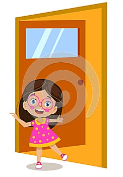Cute little girl in front of the door