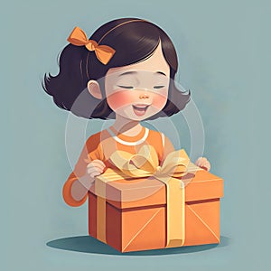 A cute little girl and a gift package