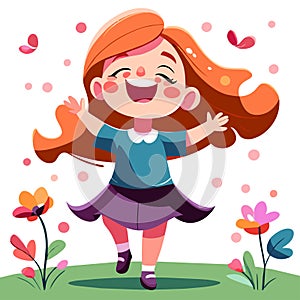 Cute Little Girl Having Fun Outdoors Cartoon Style Vector Illustration Generative AI