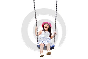 Cute little girl having fun with swing in the park