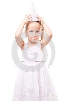 Cute little girl with party hat isolated