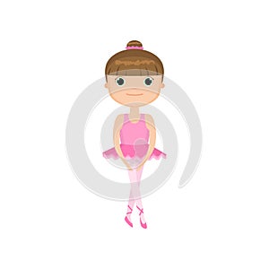 Cute little girl in pink ballet dress on white background