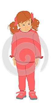 Cute little girl in pink dress vector illustration isolated on white background.