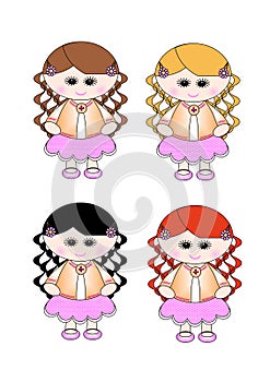 Cute Little Girl Pink Skirt - Curly Hair 4 Shades