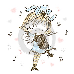 A cute little girl plays the violin. Vector