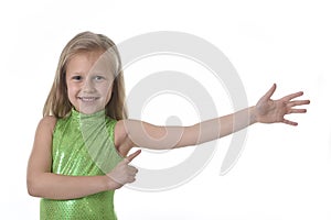 Cute little girl pointing her arm in body parts learning school chart serie