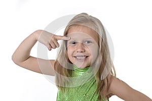 Cute little girl pointing her eyebrow in body parts learning school chart serie